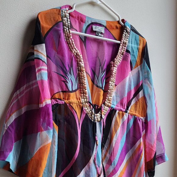 Bali Club Abstract Colorful Semi Sheer Tunic Size Large - Picture 2 of 14
